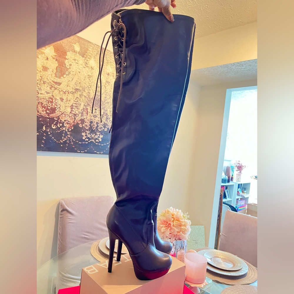 Leather Chocolate Pair and Black Pair Over the Knee Boots